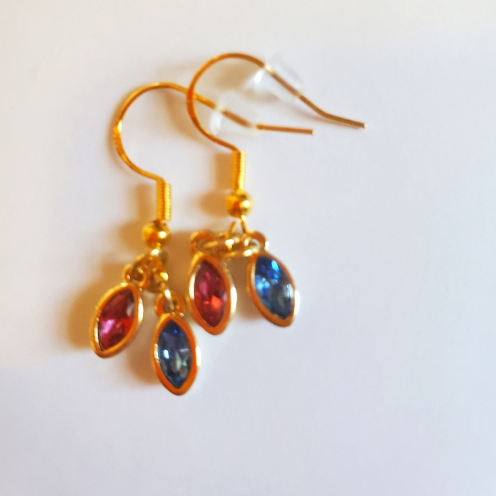 Blue and pink gem earrings